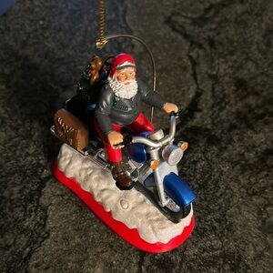 Vintage Santa in a Harley Motorcycle  musical Ornament